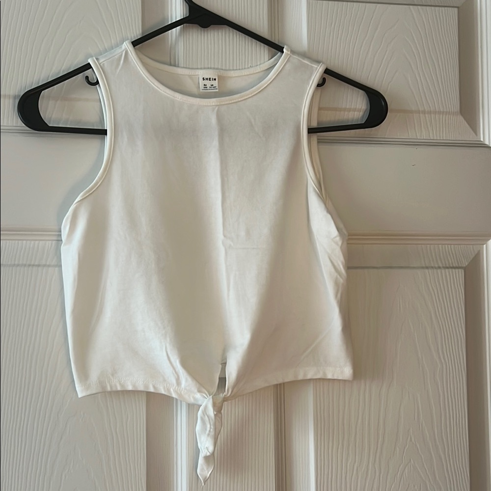 White Sleeveless Tie-Front Top